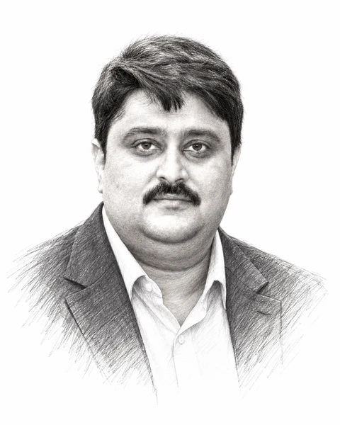 Pencil portrait of Vikram Gupta, Founder & Group CEO of Airmesh